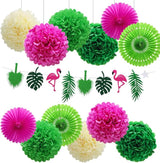 Hawaiian Party Decorations Flamingo Green Palm Leaf Banner with Pom
