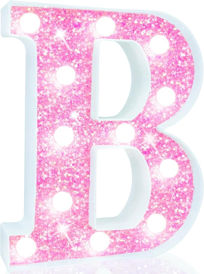 Pooqla LED Marquee Letter Lights, Light Up Pink Letters Glitter #13