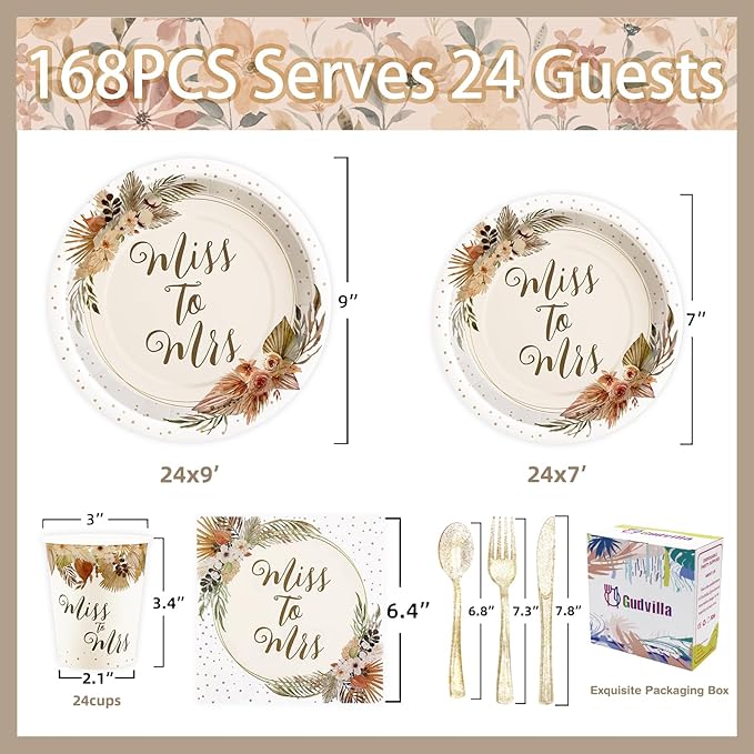 Boho Bridal Shower Decorations 168Pcs Bridal Shower Plates and