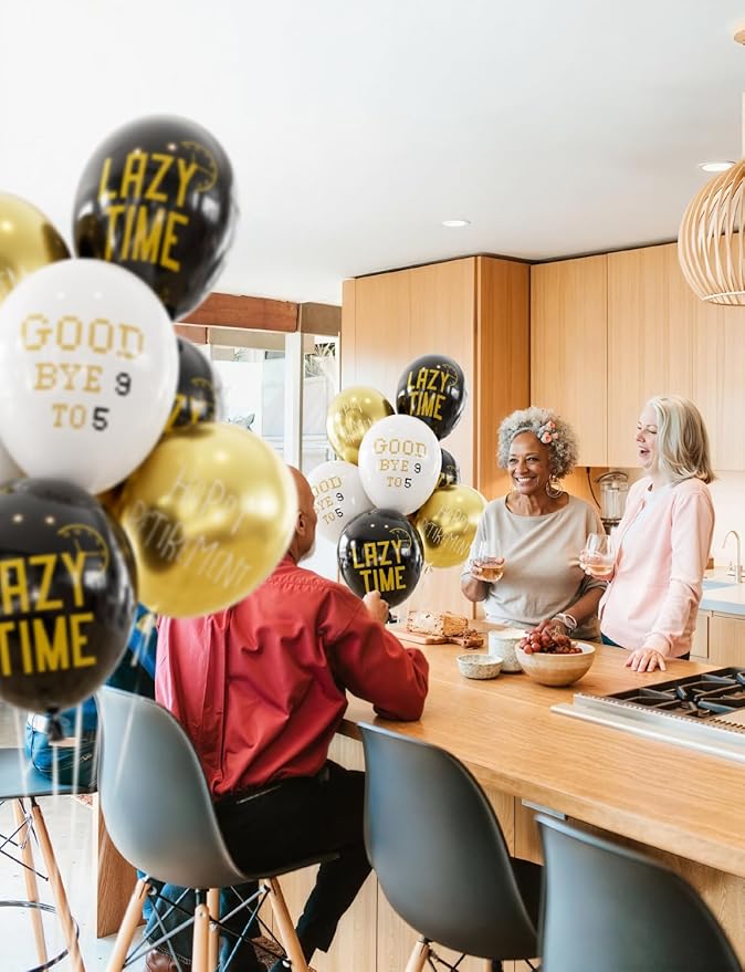 Retirement Balloons - 12 Inch Black Gold and White Balloons Funny