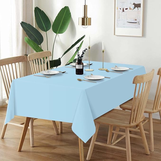QIKSION Light Blue Plastic Table Cloth Disposable 2 Pack, 54 x 108