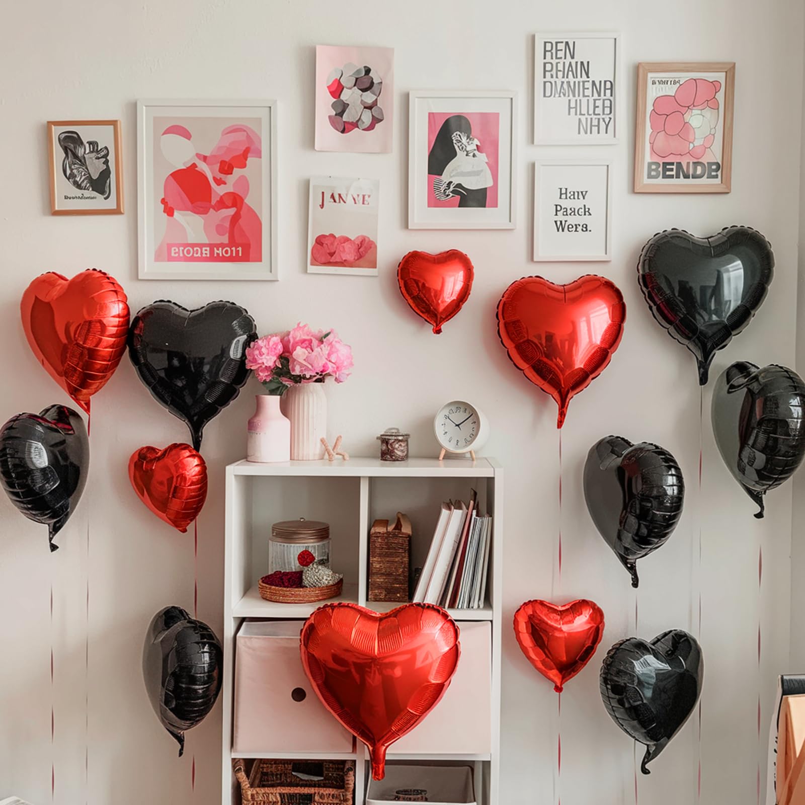 Red Black Heart Balloons, 19PCS Black and Red Heart Shape Balloon