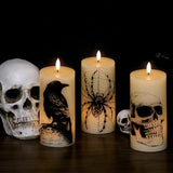 Halloween Flickering Candles Remote with Skull Spider Web Crow Raven