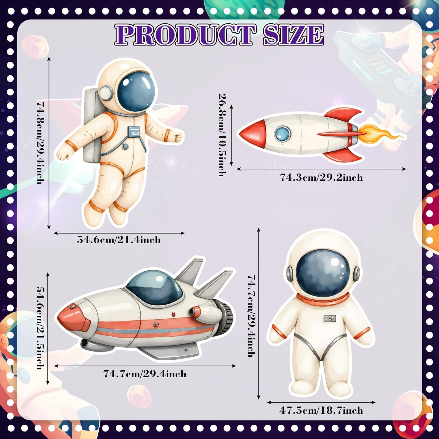 4 Pcs Large 30" Astronaut Cardboard Cutouts, Space Birthday