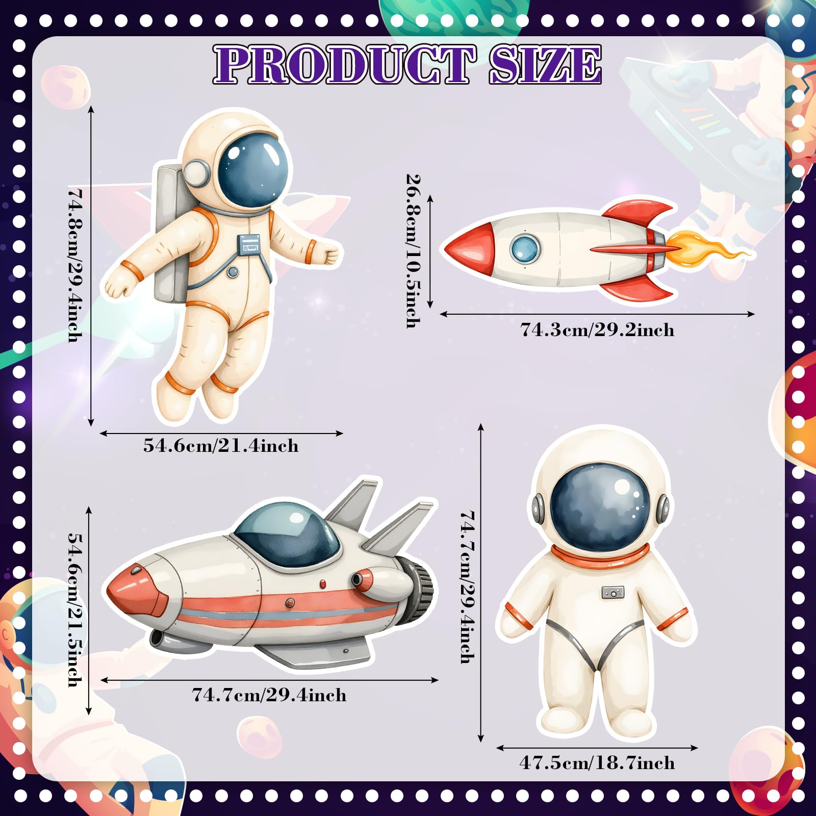 4 Pcs Large 30" Astronaut Cardboard Cutouts, Space Birthday