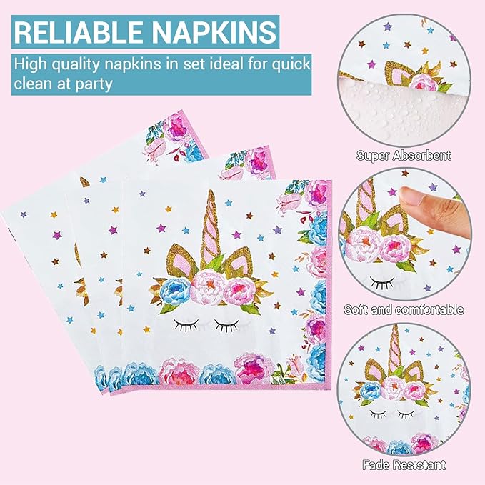 96 Pcs Unicorn Party Plates and Napkins Set Include Magical Unicorn