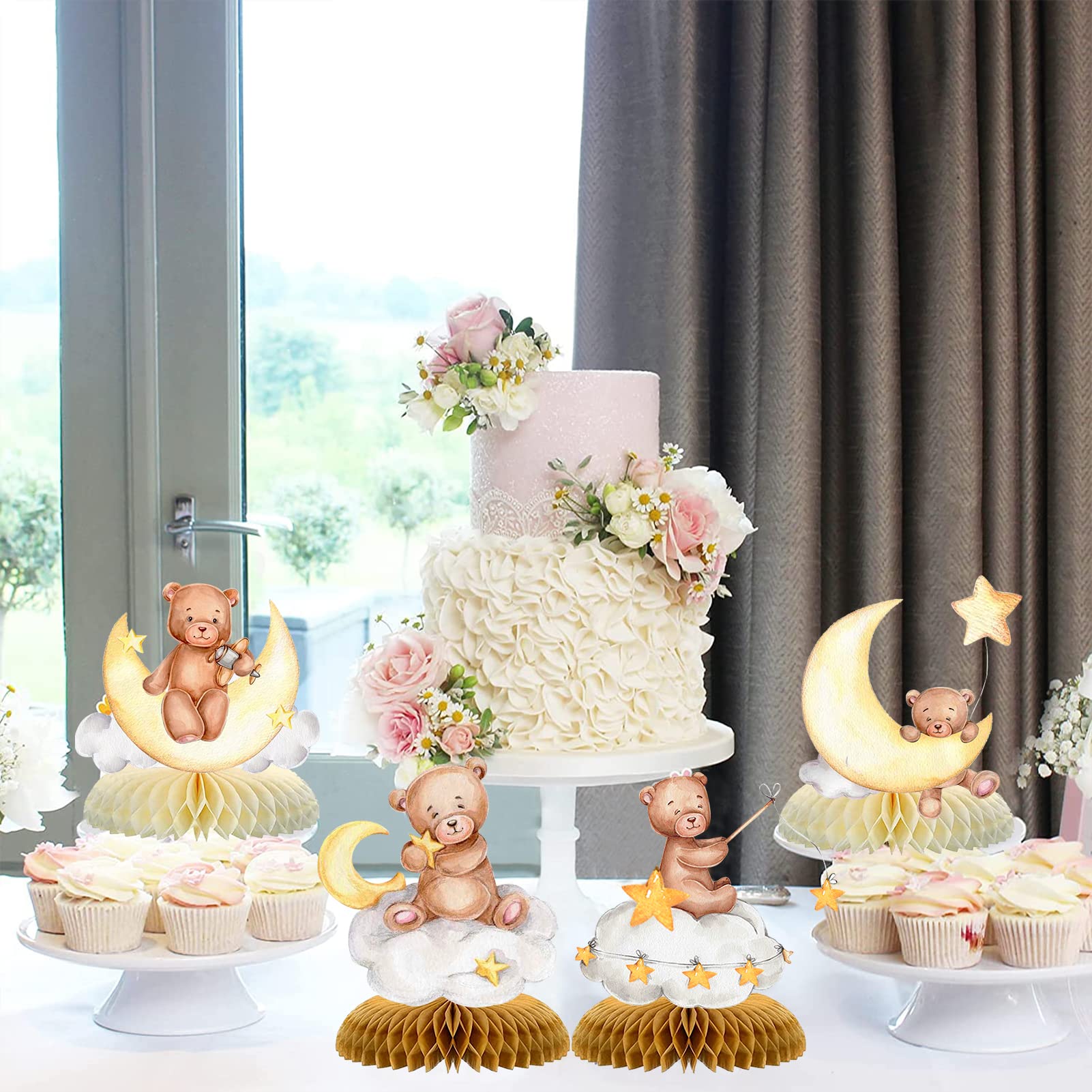9 Pcs Bear Baby Shower Honeycomb Centerpieces Little Bear Teddy Paper