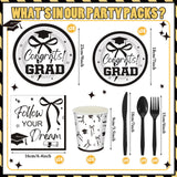 Sunnychicc 168 Pcs Black Bow 2026 Graduation Party Supplies Black