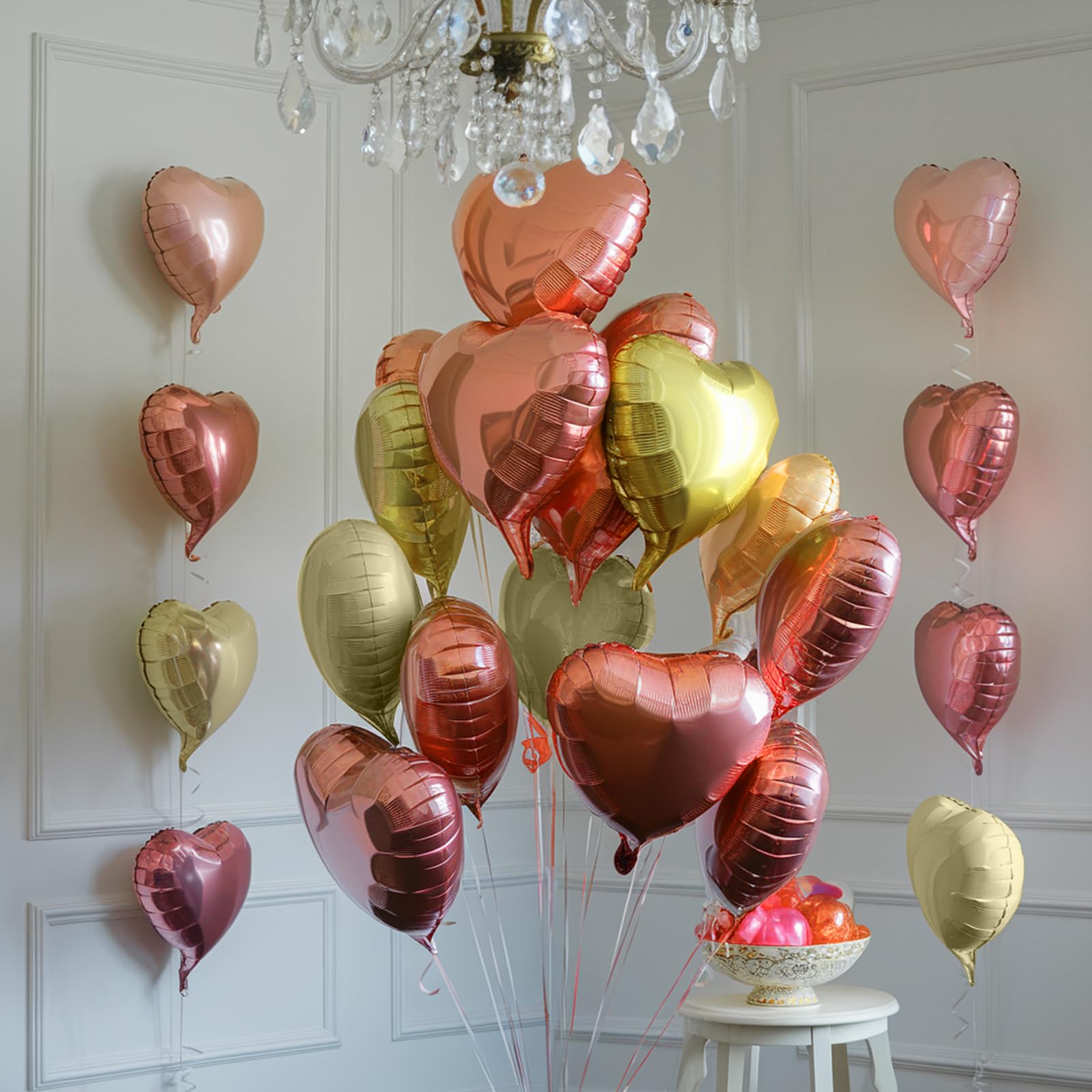 Rose Gold White Heart Balloons, 19PCS Champagne Gold Heart Shape