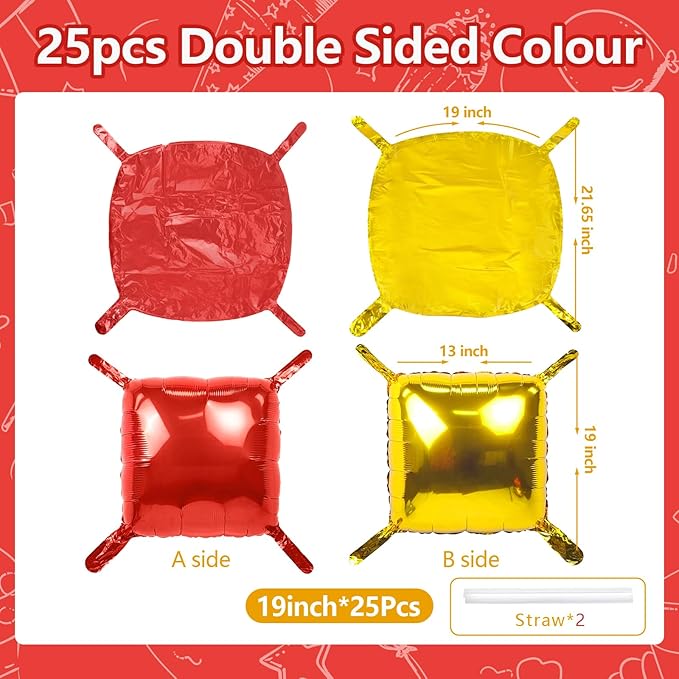 25PCS Christmas Balloons Red Gold Square Foil Balloons Wall Backdrop