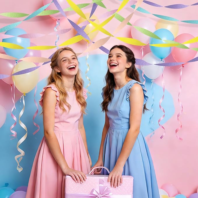 Pastel Rainbow Crepe Paper Streamers - 6 Rolls Macaron Party Streamer