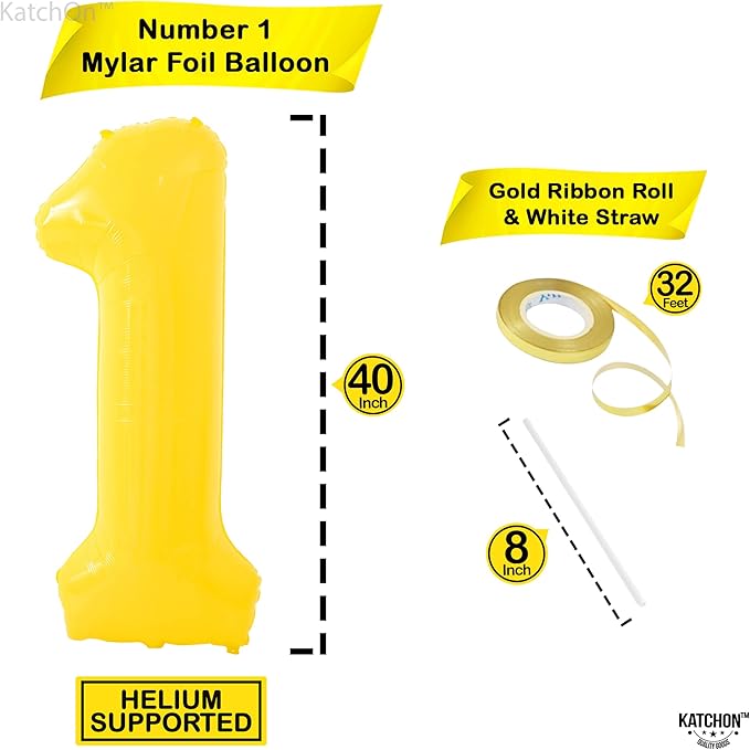 KatchOn, Yellow Number 1 Balloon - 40 Inch, Helium Supported | Mylar