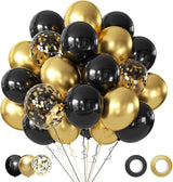 Black and Gold Balloons, 50PCS 12 Inch Black and Gold Confetti