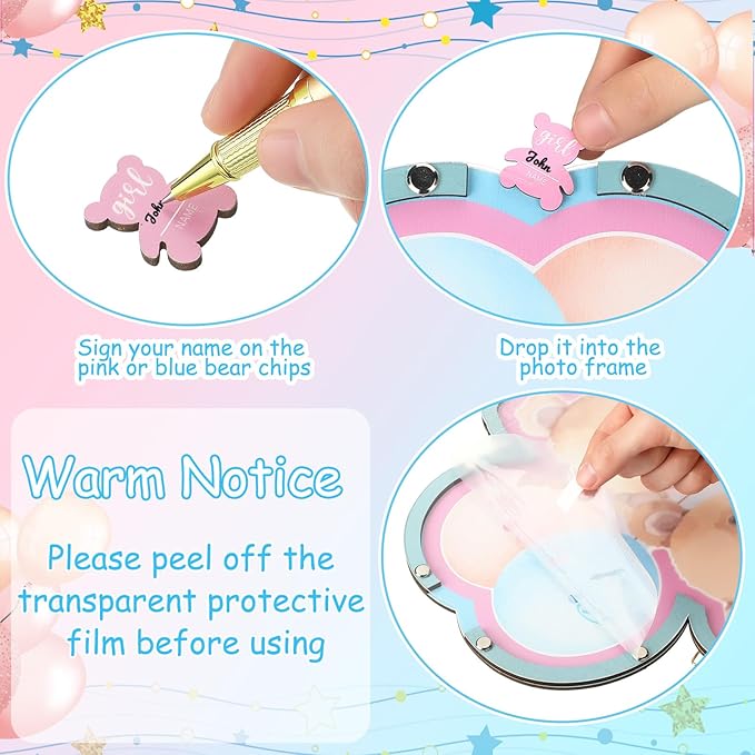 63 Bear Gender Reveal Baby Shower Guest Book Alternatives Set Baby