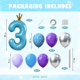 40 Inch Blue Number 3 Balloon Tower Set Winter Ice Princess Theme