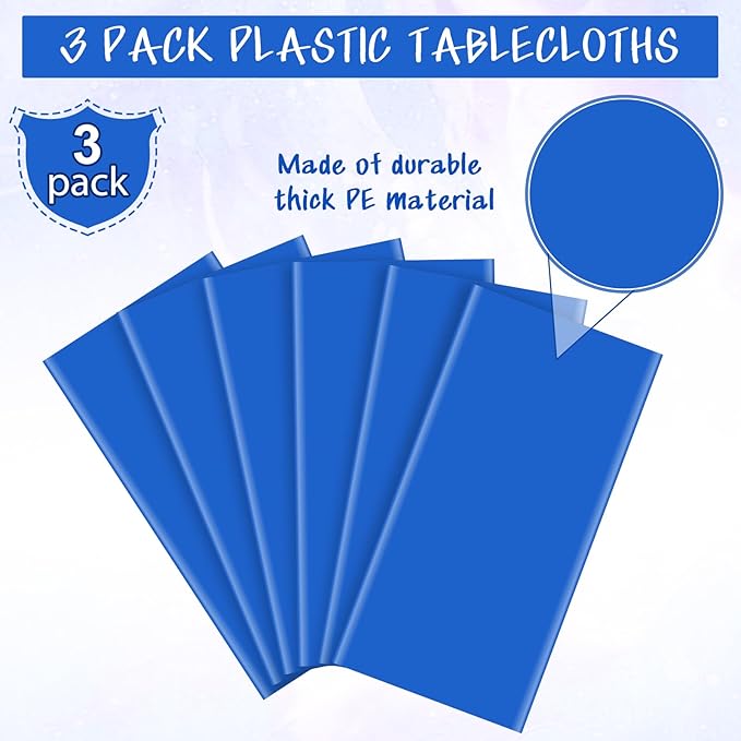 3Pcs Navy Blue Tablecloths,Disposable Plastic Tablecloth,Waterproof