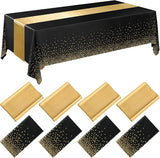 Breling 8 Pack New Year Black and Gold Disposable Plastic Tablecloths