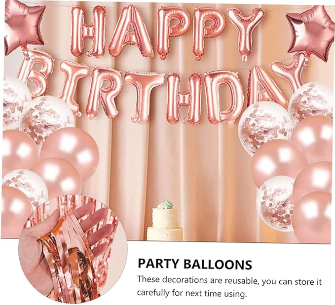 28pcs Rose Gold Birthday Balloons Party Decoration Set with Sequin