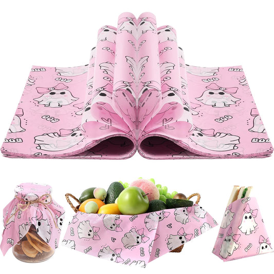 Fabllewavi 150 Pcs Pink Ghost Boo Wax Paper Sheets for Food Deli,