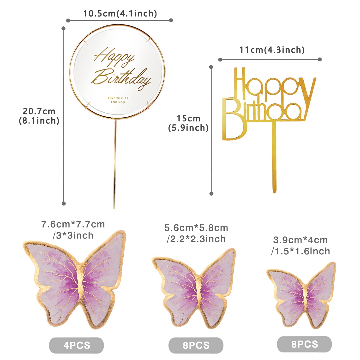 LANGPA 22-Pieces Butterfly Cake Decorations With Happy Birthday Purple
