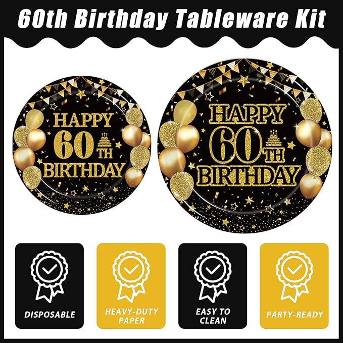 96Pcs 60th Birthday Party Tableware Set, Back in 1966 Birthday Party