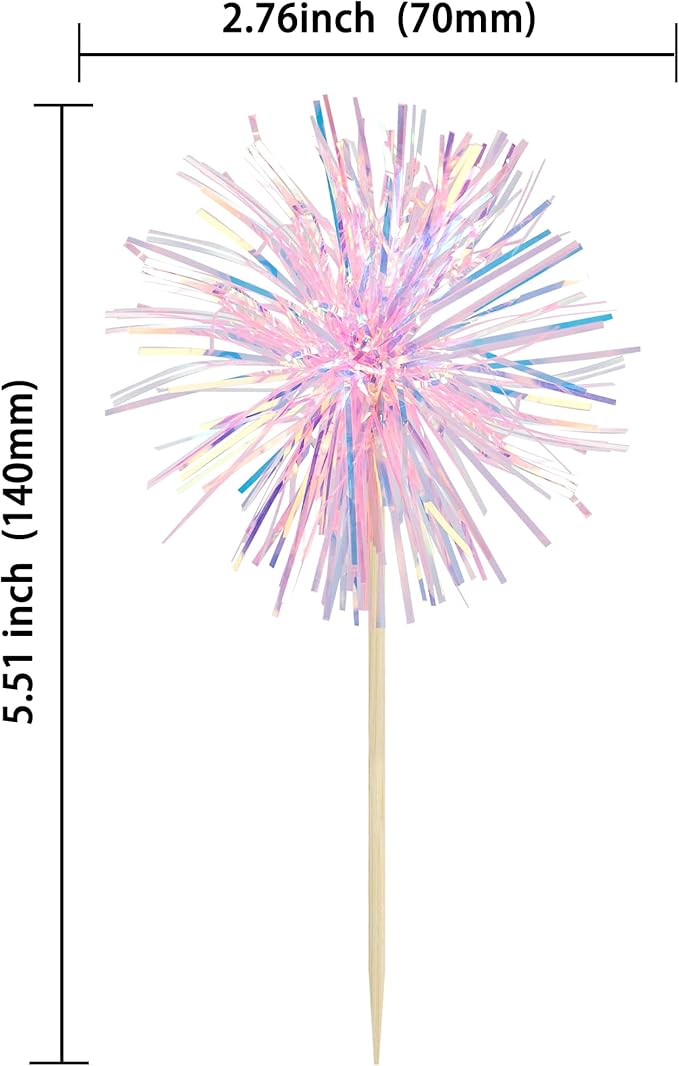Gyufise 30Pcs Foil Firework Cupcake Toppers Sparkle Tinsel Cake #30