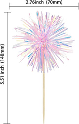 Gyufise 30Pcs Foil Firework Cupcake Toppers Sparkle Tinsel Cake #30