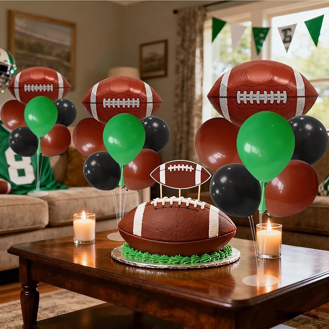 Football Game Day Balloon Stand Set Green Brown Black Football Theme