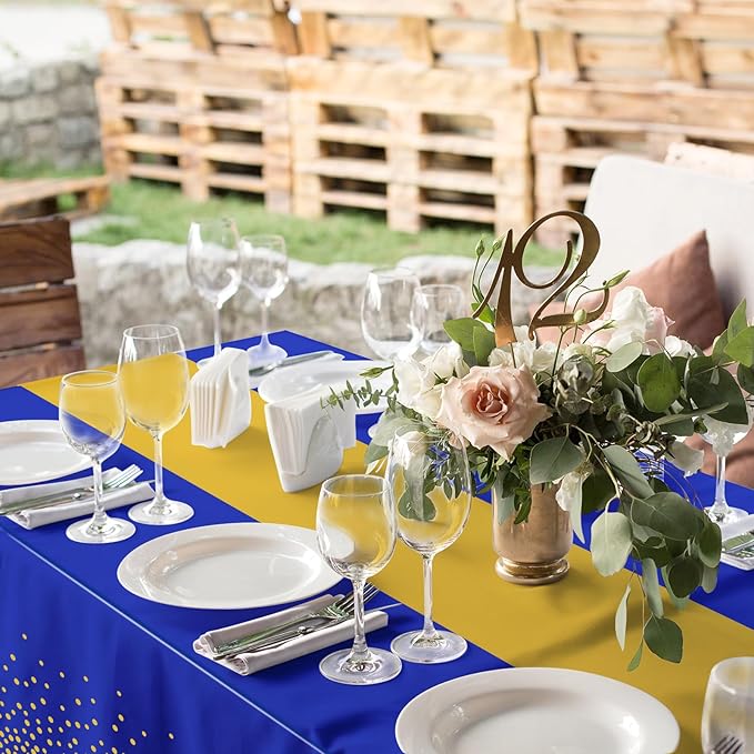 3Pcs Blue and Gold Tablecloth Party Decorations,Plastic Royal Blue