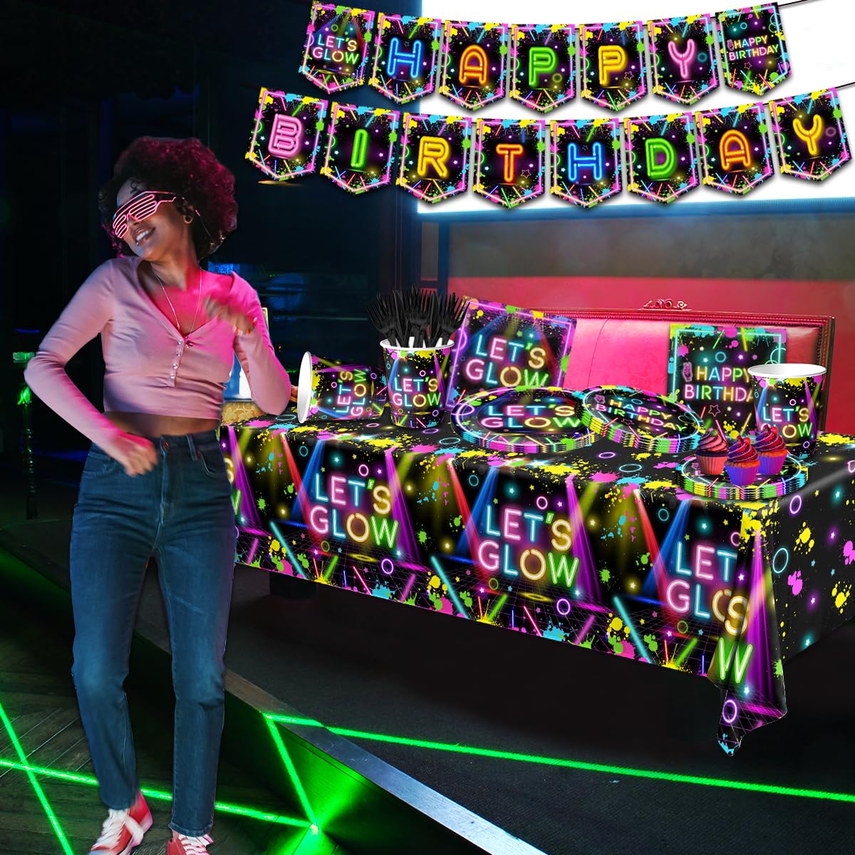 Neon Party Supplies,142Pcs Let Glow Party Decorations Including