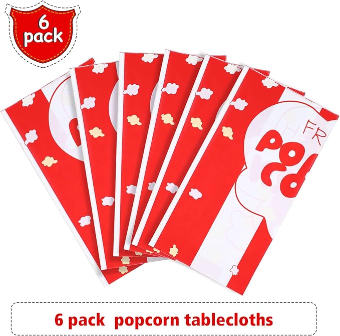 Irenare 6 Pieces Popcorn Tablecloth Decorations Plastic Popcorn Table