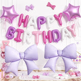 Pink Purple Happy Birthday Balloon, 38Inch Bow Aluminum Foil