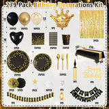 Gold and Black Party Decorations, 279Pcs Birthday Decorations Men