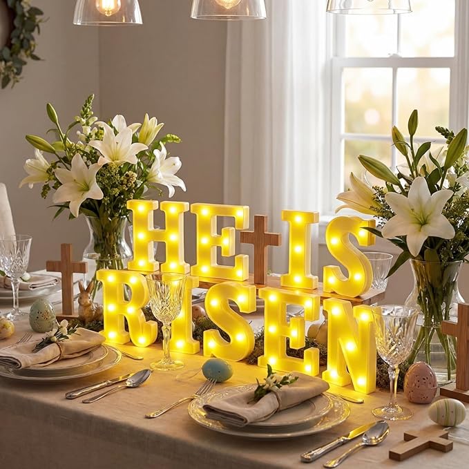 He is Risen Large LED Lights Easter Decorations for Bedroom Living