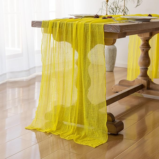 Keketoarrange 6pcs Yellow Gauze Rustic Cheesecloth Table Runner 120