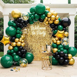 Double Stuffed Dark Green Black Gold Balloon Arch Kit 104Pcs Emerald