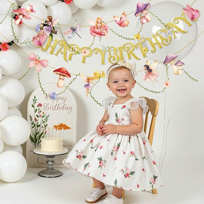 Fairy Birthday Banner Floral Party Decor Fairy First Birthday Party