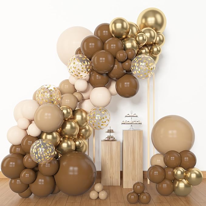 Amandir 153pcs Brown Balloon Garland Arch Kit, Different Sizes 18 12