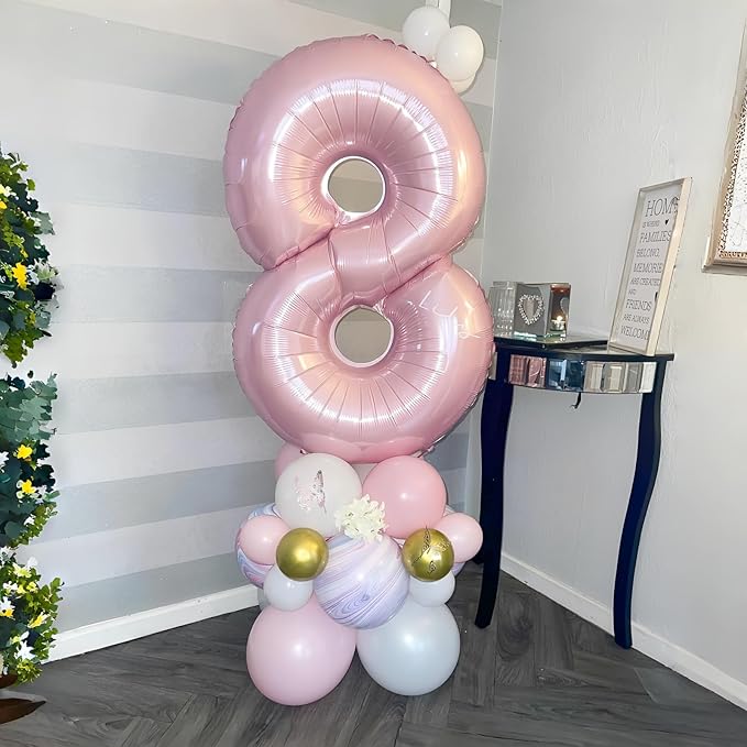 Pastel Pink 8 Balloons, 40" Giant Helium Foil Number 0-9 Light Pink