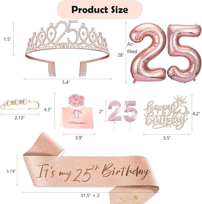 25th Birthday Decorations Gifts for Women Including 25 year old Cake