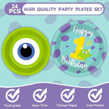 96Pcs Monster 1st Birthday Party Plates and Napkins Happy Monster