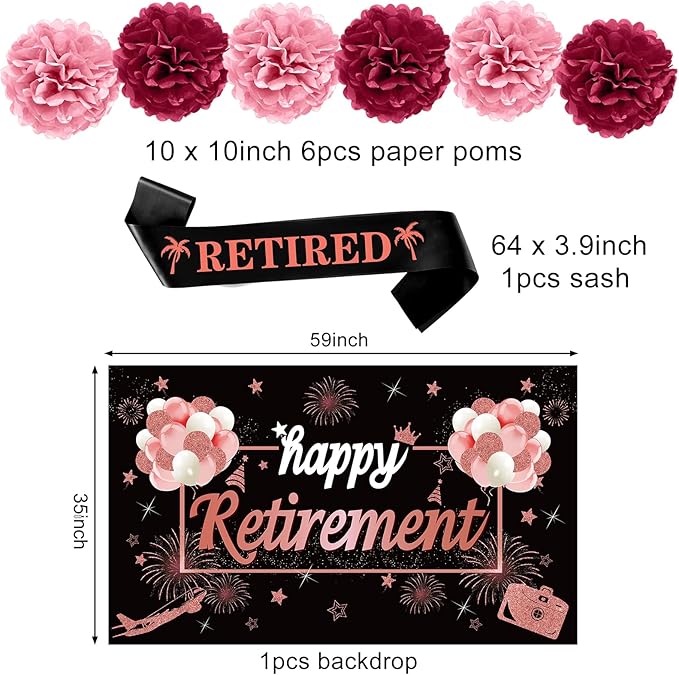 20PCS Happy Retirement Party Decorations Kit for Women Rose Gold