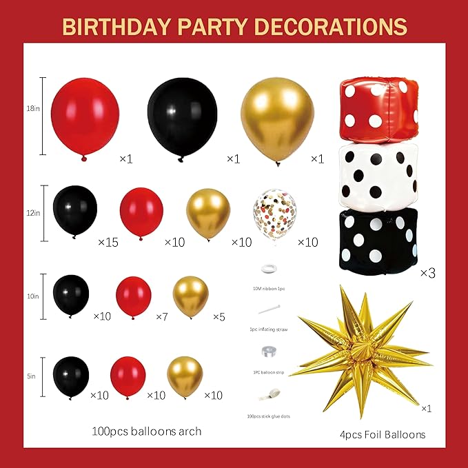104pcs Casino Party Decorations Balloon Garland Arch Kit with 3