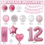 12th Birthday Decorations for Girls Pink Number 12 Balloon Bow