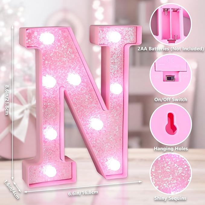 Pink Light Up Letters, LED Marquee Letters for Table, Small Glitter #4