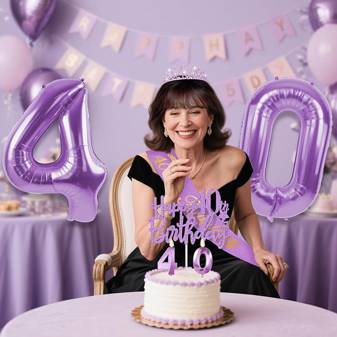 40th Birthday Decorations for Women Purple with 40th Birthday Sash