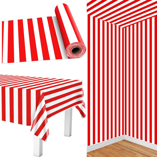 PIXHOTUL Carnival Tablecloth Roll 100 Ft Red and White Striped