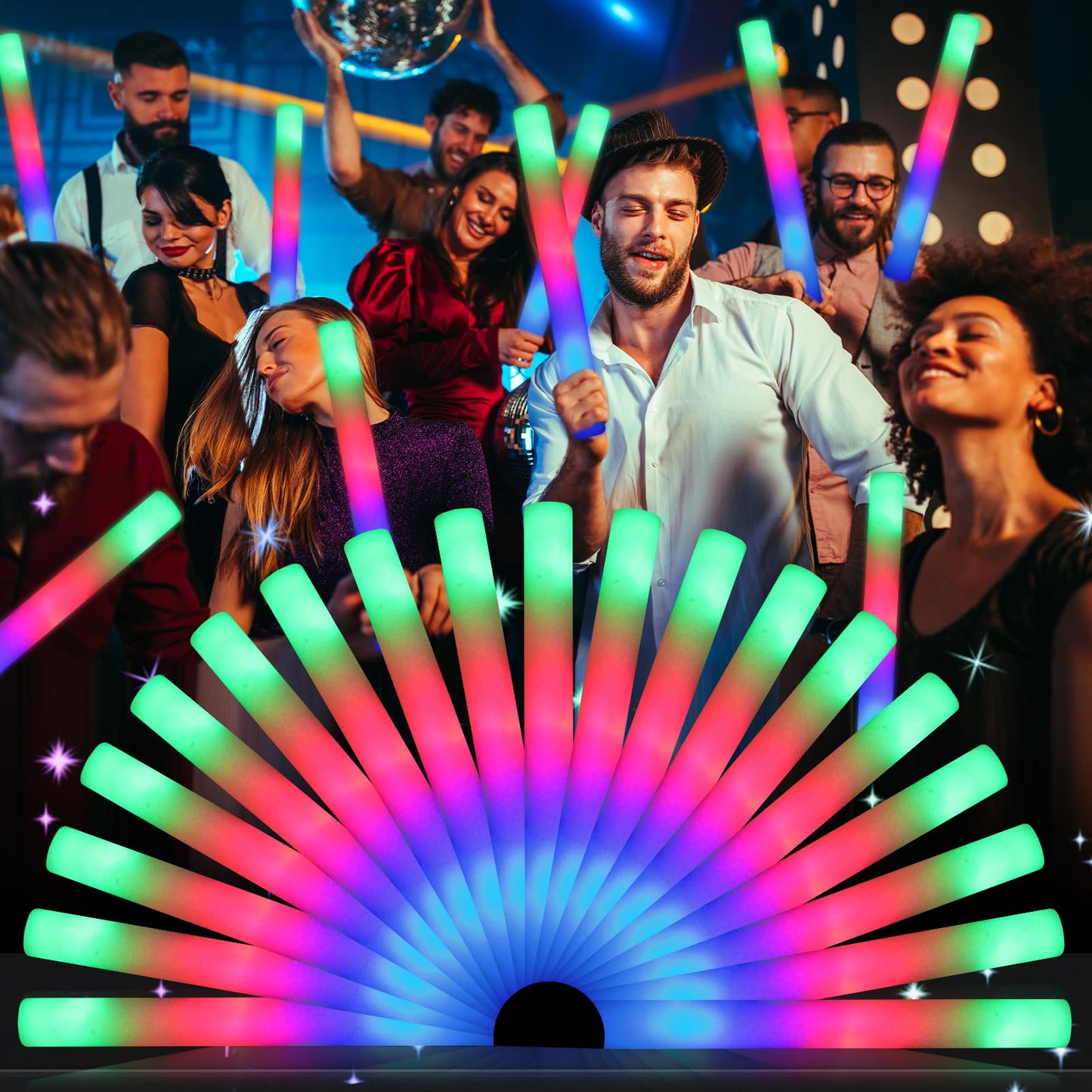 wellent 64 Pack Foam Glow Sticks, Bulk LED Foam Sticks, Foam Light Up