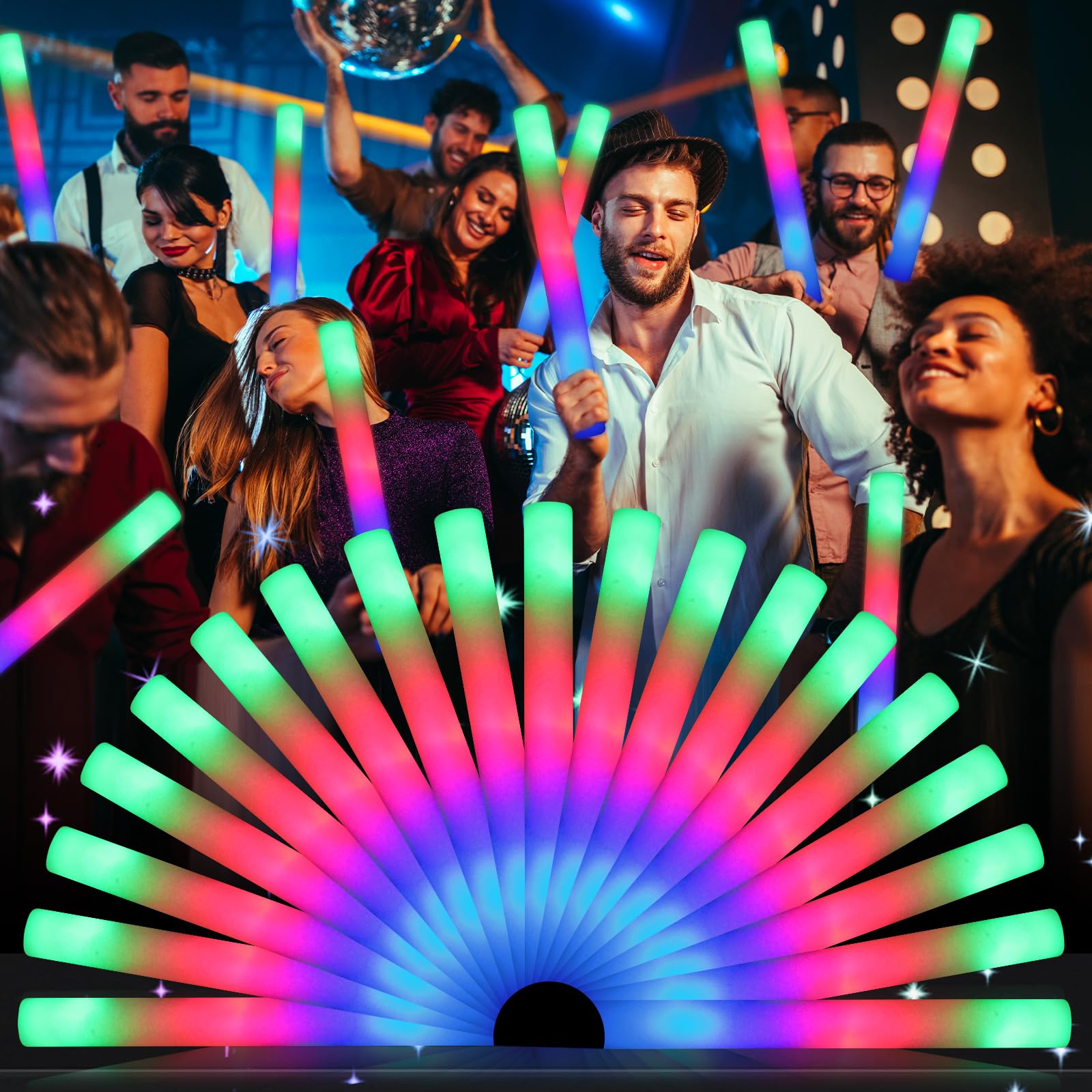 wellent 64 Pack Foam Glow Sticks, Bulk LED Foam Sticks, Foam Light Up