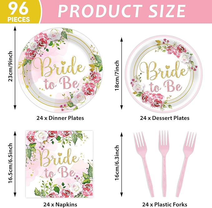 96Pcs Bridal Shower Party Decorations Floral Bride to Be Paper